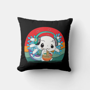 Kawaii Axolotl Ramen Noddles Retro Vintage Anime J Throw Pillow