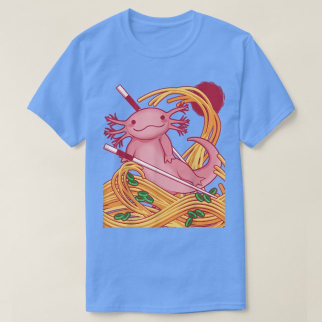 Kawaii Axolotl Salamander Eating Japanese Ramen Fo T-Shirt (Design Front)