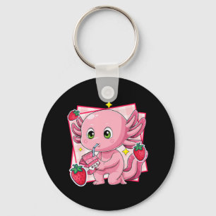 Kawaii Axolotl Strawberry Milk Japanese Anime Gift Keychain