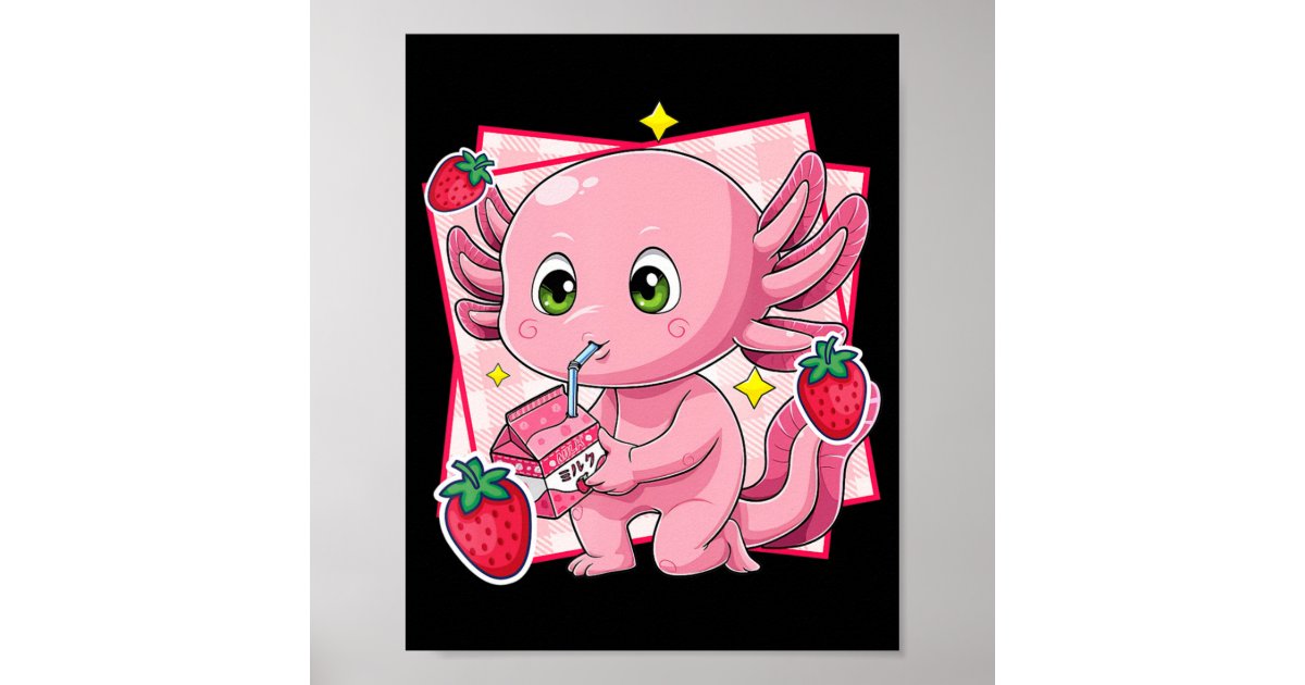 Kawaii Cute Axolotl Strawberry Milk Anime Notebook