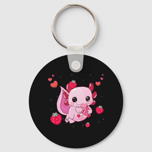 Kawaii Axolotl Strawberry Milk Shake Anime Gift Gi Keychain (Front)