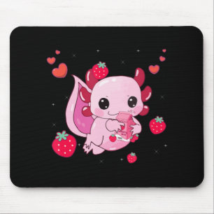 Kawaii Axolotl Strawberry Milk Shake Anime Gift Gi Mouse Pad