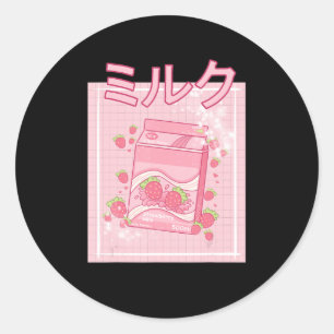 Kawaii Axolotl Strawberry Milk Shake Carton Japane Classic Round Sticker