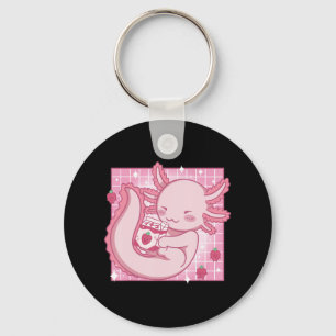 Kawaii Axolotl Strawberry Milk Shake Carton Japane Keychain