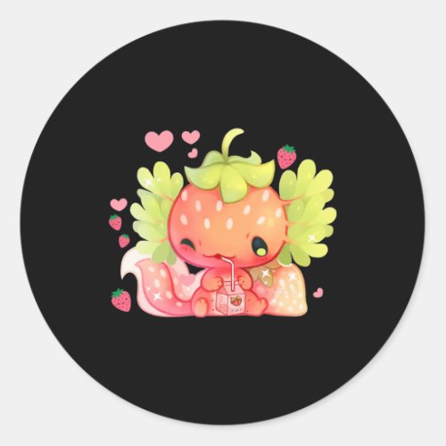 Kawaii Axolotl Strawberry Milk Shake Japanese Anim Classic Round Sticker