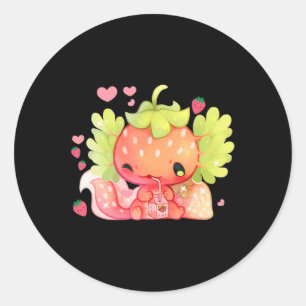 Kawaii Axolotl Strawberry Milk Shake Japanese Anim Classic Round Sticker