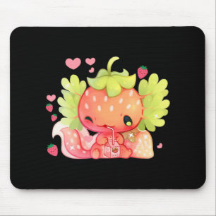 Kawaii Axolotl Strawberry Milk Shake Japanese Anim Mouse Pad