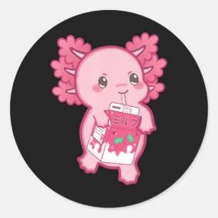 Kawaii Axolotl Strawberry Milk Teen Girl Kids Japa Classic Round Sticker
