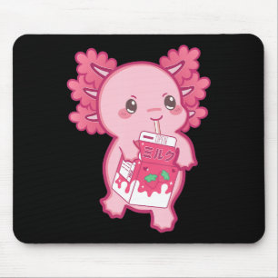 Kawaii Axolotl Strawberry Milk Teen Girl Kids Japa Mouse Pad