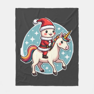 Kawaii Axolotl Unicorn Xmas Santa Merry Christmas Fleece Blanket