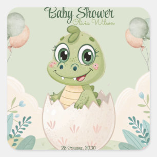 Kawaii Baby Alligator Hatching Eggs Watercolor Square Sticker