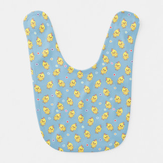 Kawaii Baby Chicks Pattern Blue Baby Bib