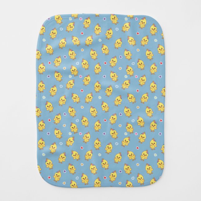 Kawaii Baby Chicks Pattern Blue Baby Bib (Front)