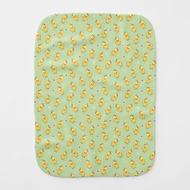 Kawaii Baby Chicks Pattern Green Baby Bib (Front)