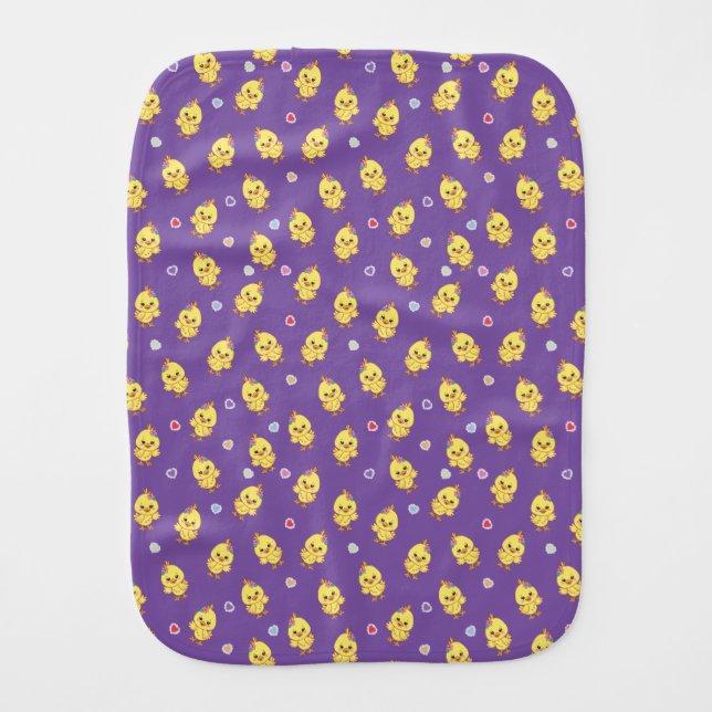Kawaii Baby Chicks Pattern Purple Baby Bib (Front)