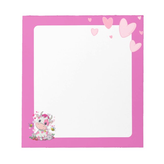 Kawaii Baby Cow & Hearts Notepad (Front)