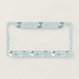 Kawaii Baby Elephant Nursery Blue License Plate Frame
