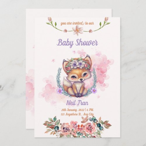 Kawaii Baby Fox Baby Shower Invitation