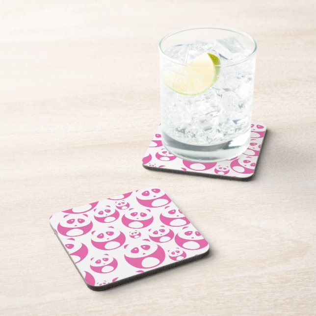 Kawaii Baby Pink and White Panda Pattern Beverage Coaster (Right Side)
