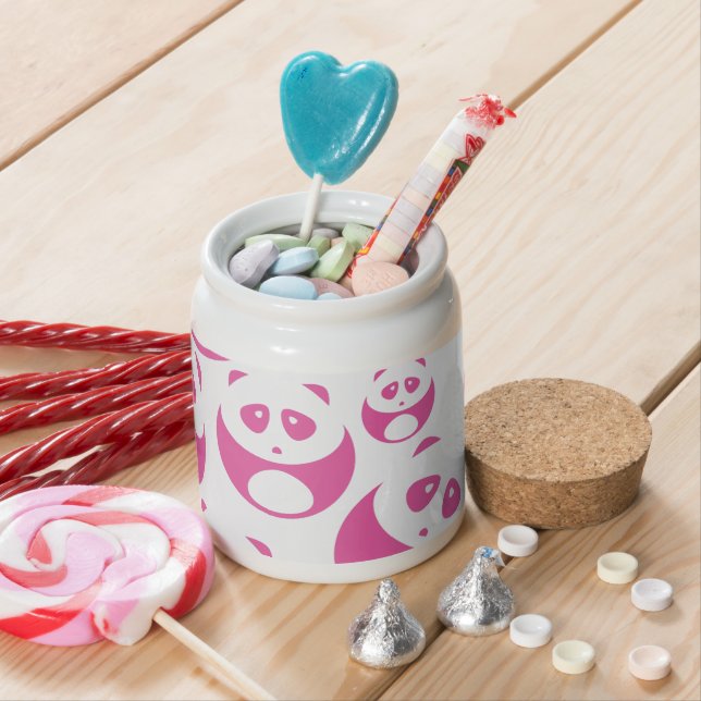 Kawaii Baby Pink and White Panda Pattern Candy Jar (In Situ)
