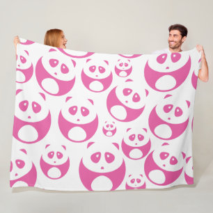 Kawaii Baby Pink and White Panda Pattern Fleece Blanket
