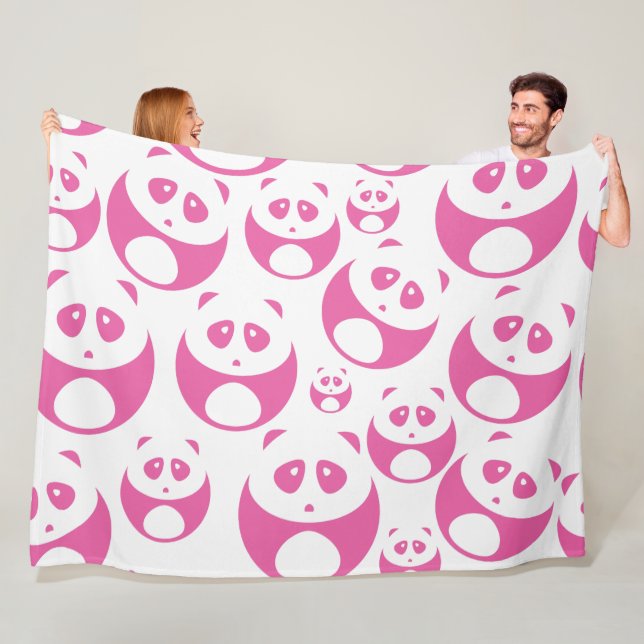 Kawaii Baby Pink and White Panda Pattern Fleece Blanket (In Situ)