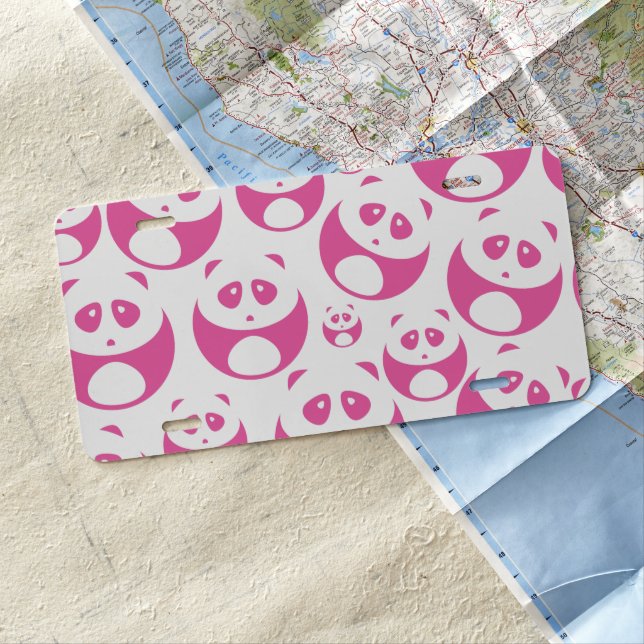 Kawaii Baby Pink and White Panda Pattern License Plate (In Situ)