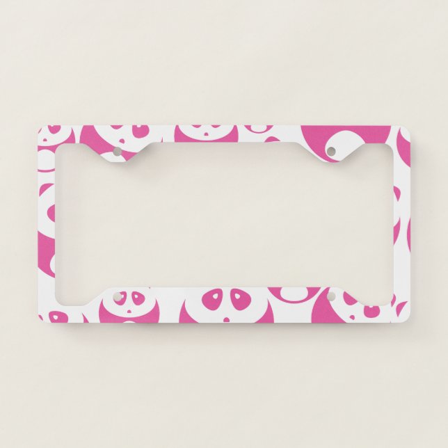 Kawaii Baby Pink and White Panda Pattern License Plate Frame (Front)