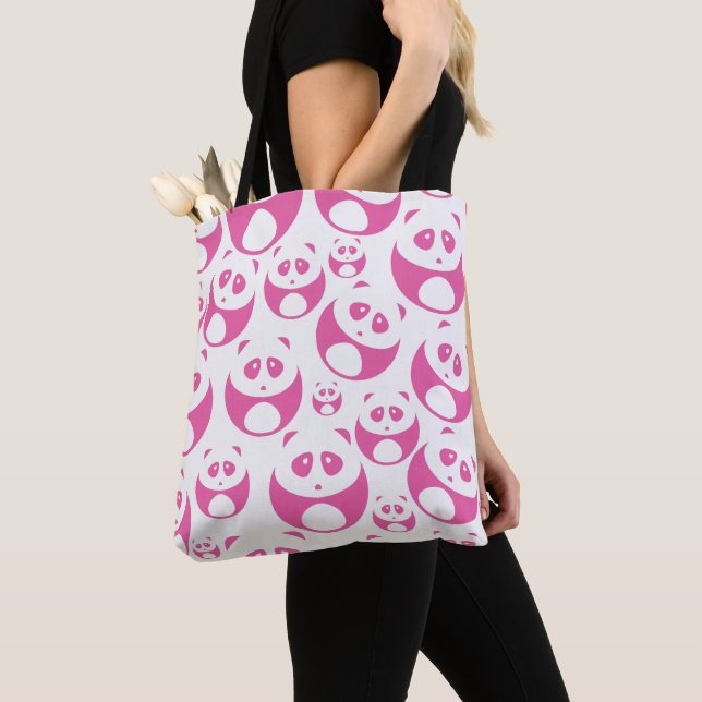 Kawaii Baby Pink and White Panda Pattern Tote Bag (Close Up)