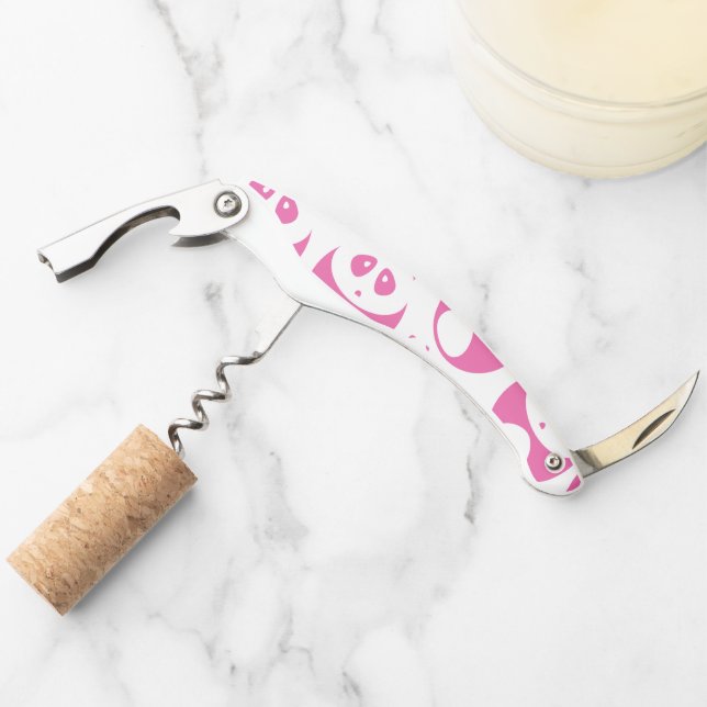 Kawaii Baby Pink and White Panda Pattern Waiter's Corkscrew (Front)