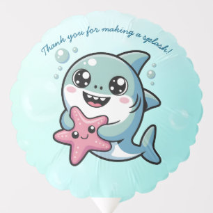 Kawaii Baby Shark Making a Splash Baby Shower Balloon