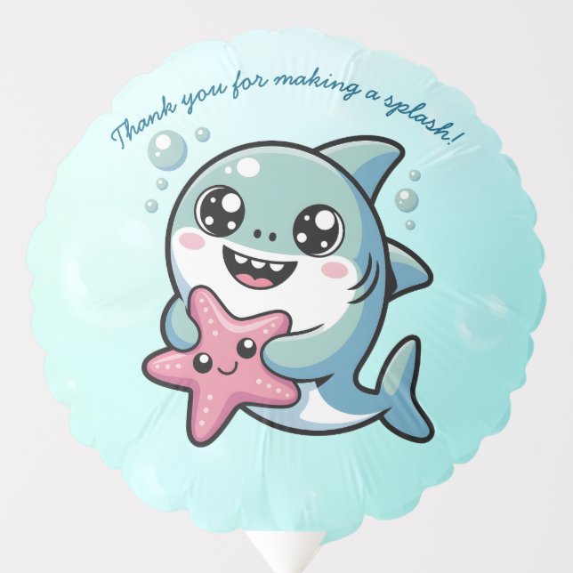 Kawaii Baby Shark Making a Splash Baby Shower Balloon (Front)