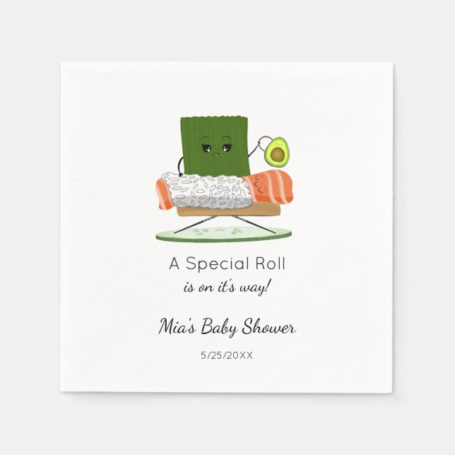 Kawaii Baby Shower: Sushi and Salmon Roll Theme Napkins (Front)