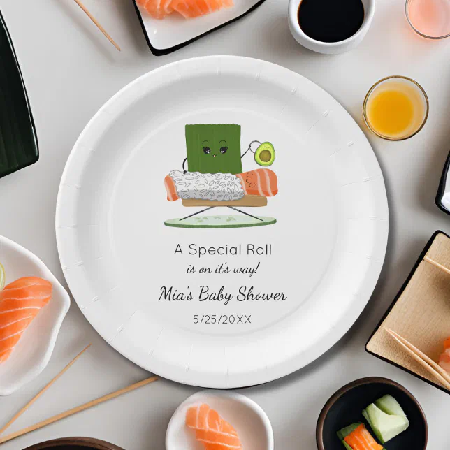 Kawaii Baby Shower: Sushi and Salmon Roll Theme Paper Plates | Zazzle