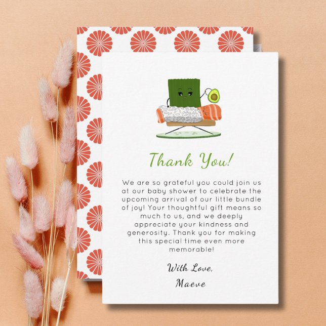 Kawaii Baby Shower: Sushi and Salmon Roll Theme Thank You Card (Creator Uploaded)