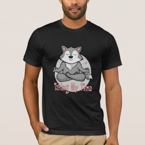 Kawaii baby wolf doing yoga poses for meditation  T_Shirt