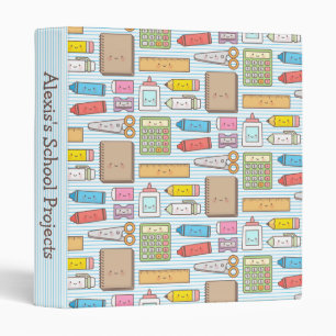 Kawaii Back to School Supplies Pattern For Girls 3 Ring Binder