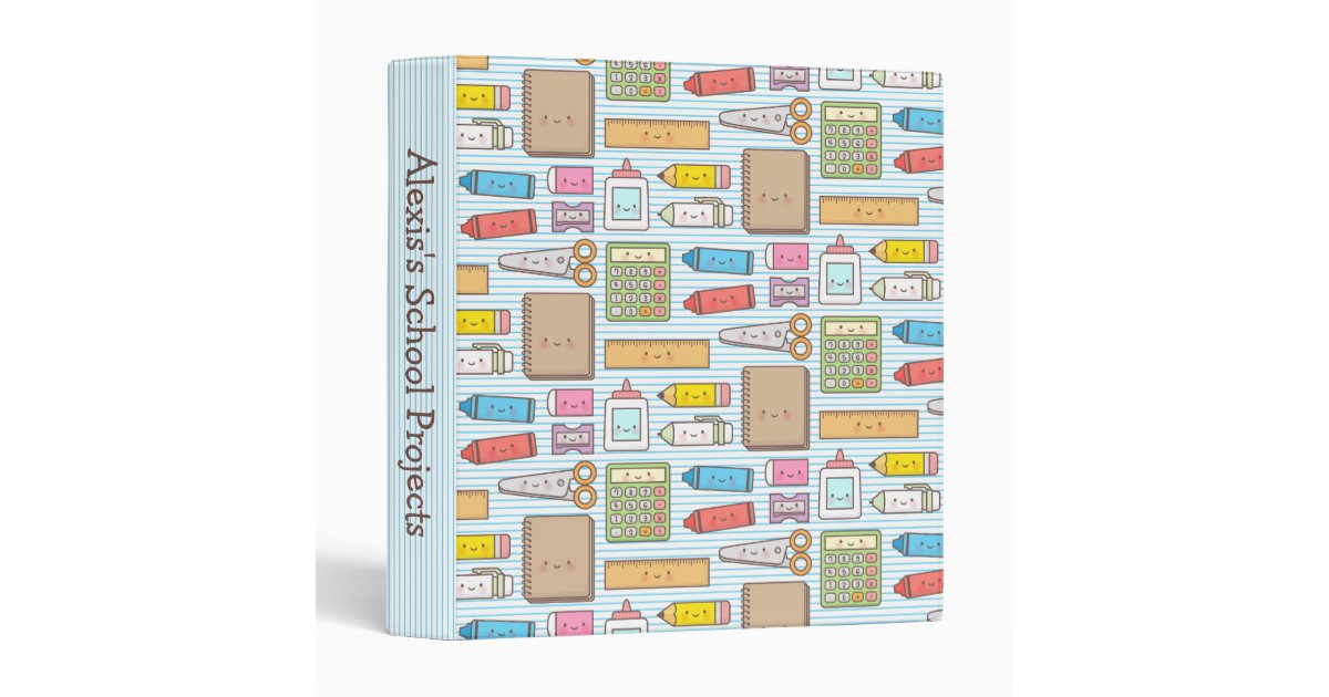 Kawaii Back To School Supplies Pattern For Girls 3 Ring Binder Zazzle Com