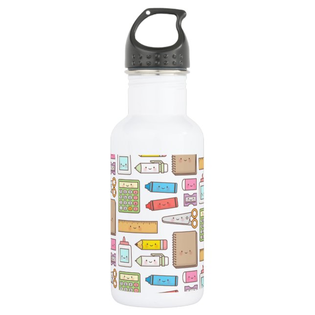 Kawaii Back to School Supplies Pattern For Girls Stainless Steel Water Bottle (Front)