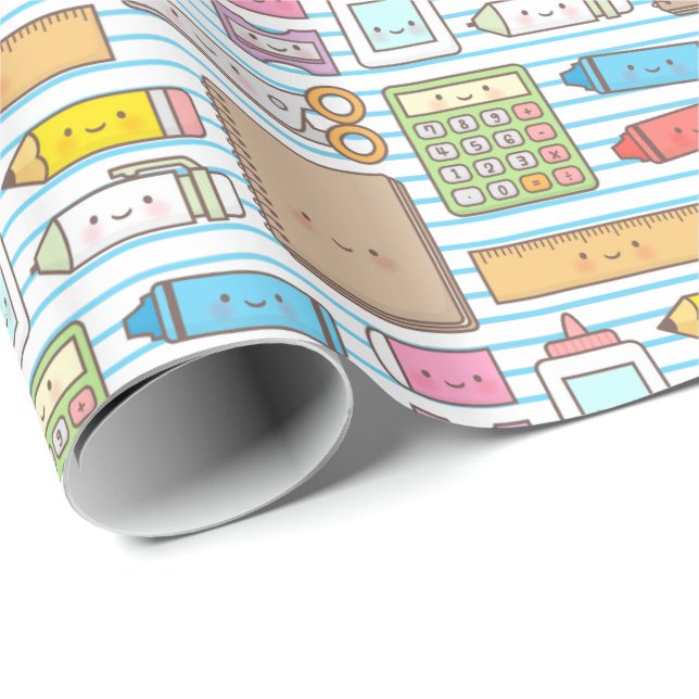 Kawaii Back to School Supplies Pattern For Girls Wrapping Paper (Roll Corner)