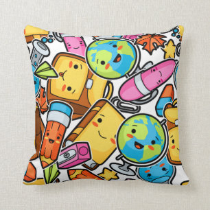 Kawaii Back to School Supplies Throw Pillow