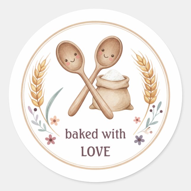 Kawaii Baked With Love Bakery Label | Cute Baking (Front)