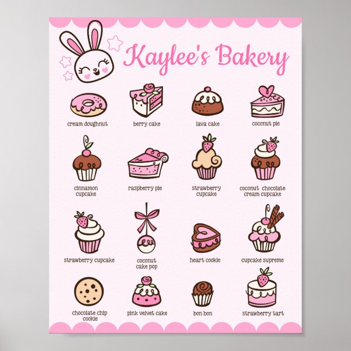 Kawaii Bakery Menu with your name Poster | Zazzle.com