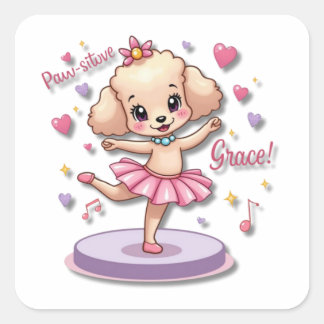 Kawaii Ballet Poodle wearing a frilly tutu Square Sticker