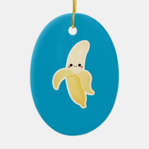 Kawaii Banana on Blue Ceramic Ornament