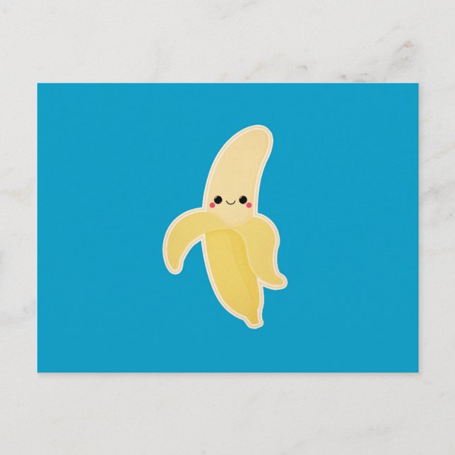Kawaii Banana on Blue Postcard (Front)