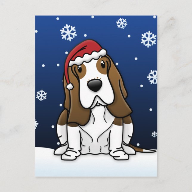 Kawaii Basset Hound Christmas Postcard (Front)