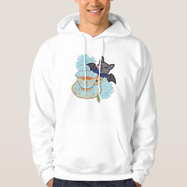 Kawaii Bat and Hydrangea Tea Time Hoodie (Front)