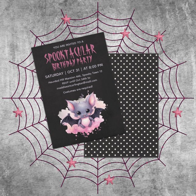 Kawaii Bat Halloween Birthday Party Invitation (Creator Uploaded)