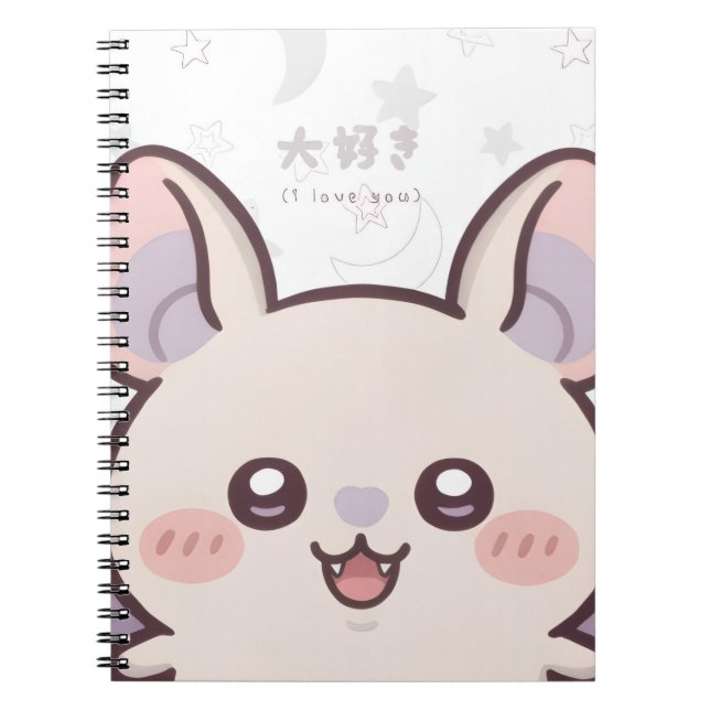 Kawaii Bat Pastel Notebook - "Daisuki" (Front)